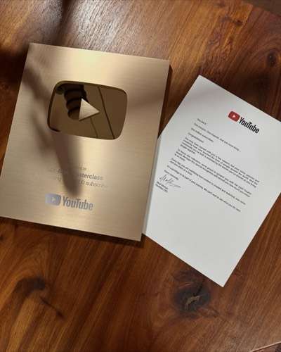 YouTube creator award plaque for the Mit-Mak Masterclass channel